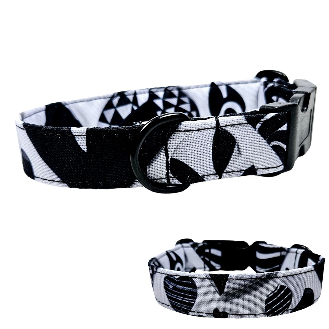 Sofortkauf-Hundehalsband "Outdoor-Herzen-Black&White" S (28-36 cm)